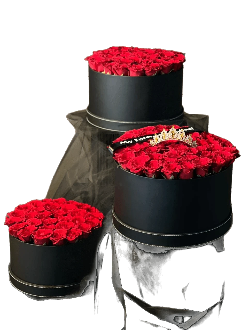 3 Set Red Rose Flower Box (Black)